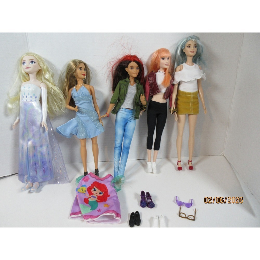 Mattel Disney Frozen Elsa and Fashion Doll Lot of 5 with Accessories Ariel Dress